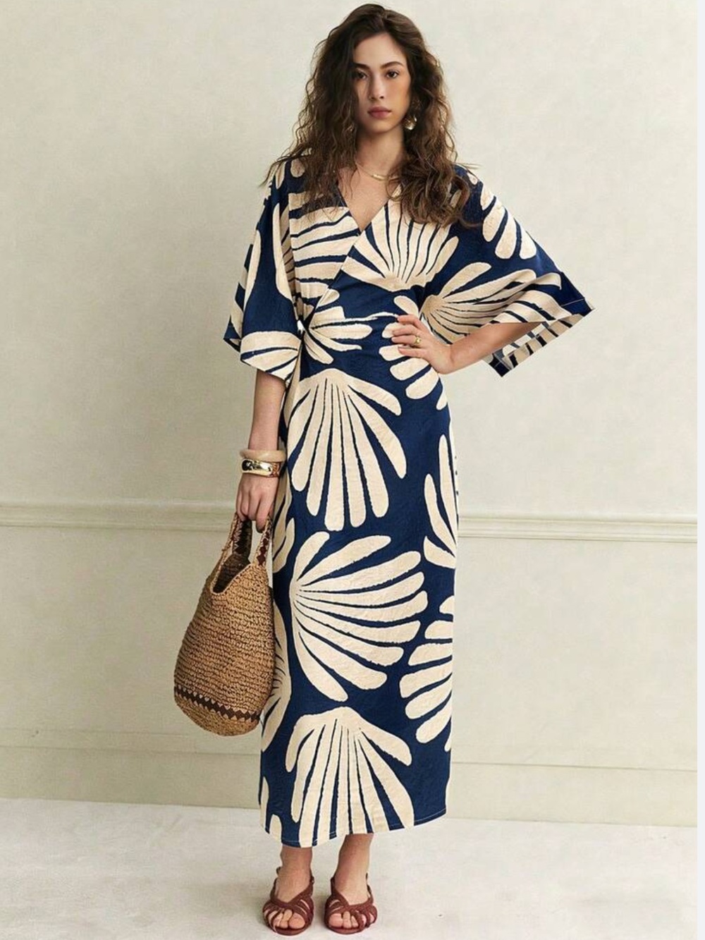 Palm Print Wrap Dress